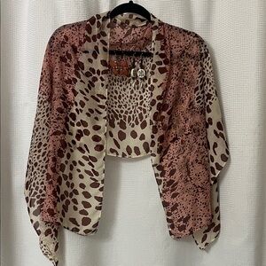 3 pc gift Lightweight Animal Print Sheer Shawl Blush and Brown 2 pairs earrings